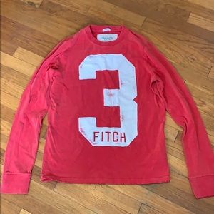 Abercrombie & Fitch Red Number 3 Long Sleeve Tee